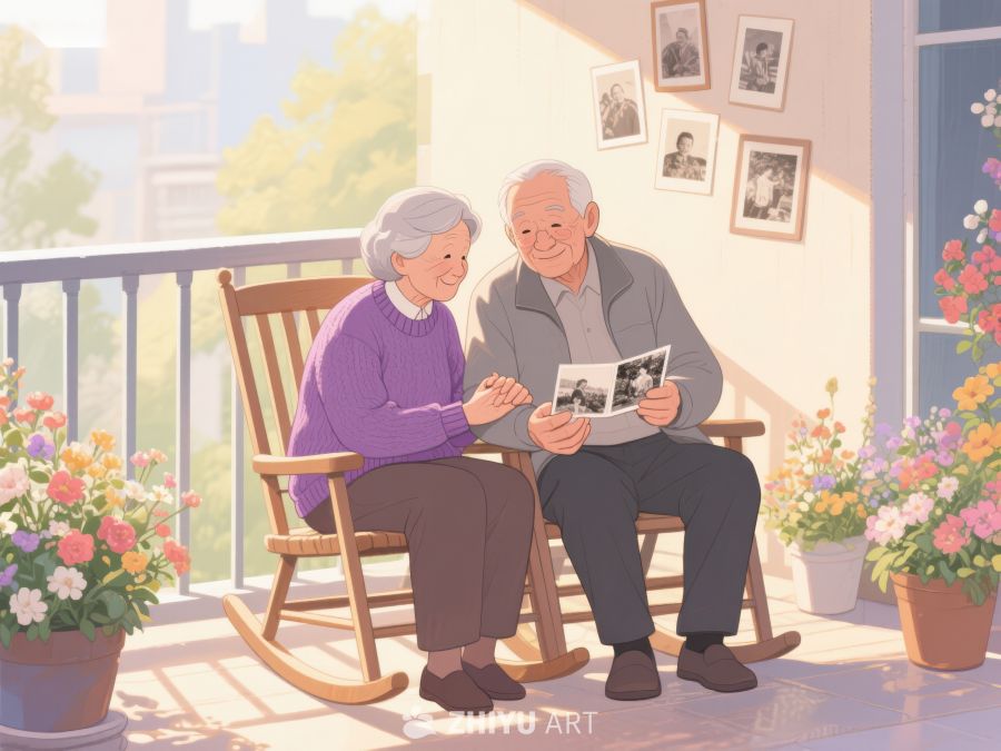 老夫妇阳台共赏旧照片 463