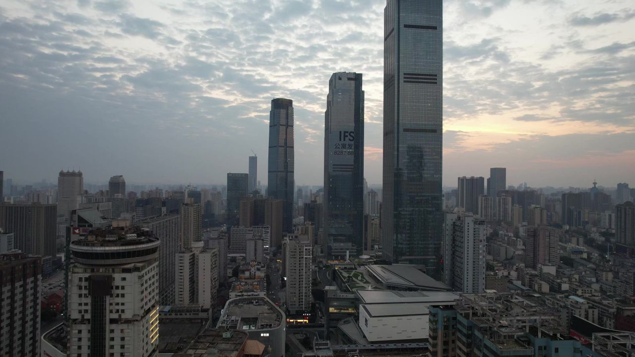 湖南长沙清晨日出航拍