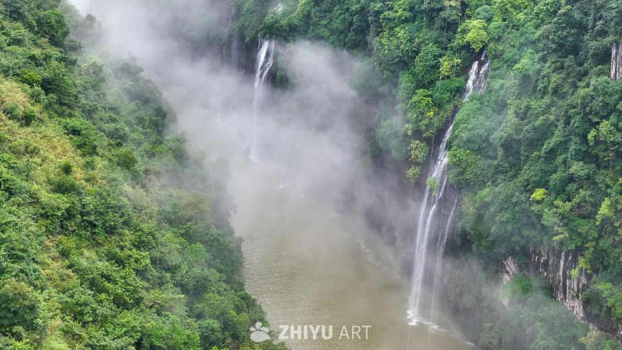 航拍山间峡谷瀑布  瀑布水流 13