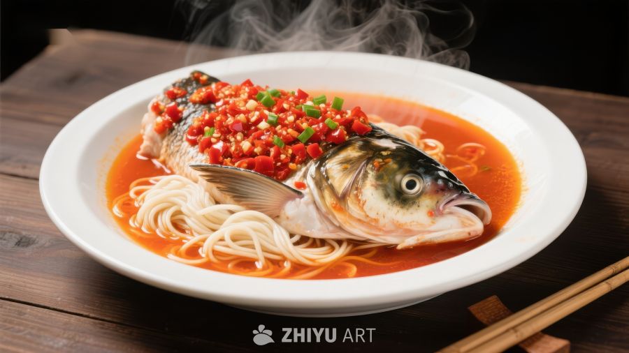香辣鱼头面，热气腾腾的美味佳肴