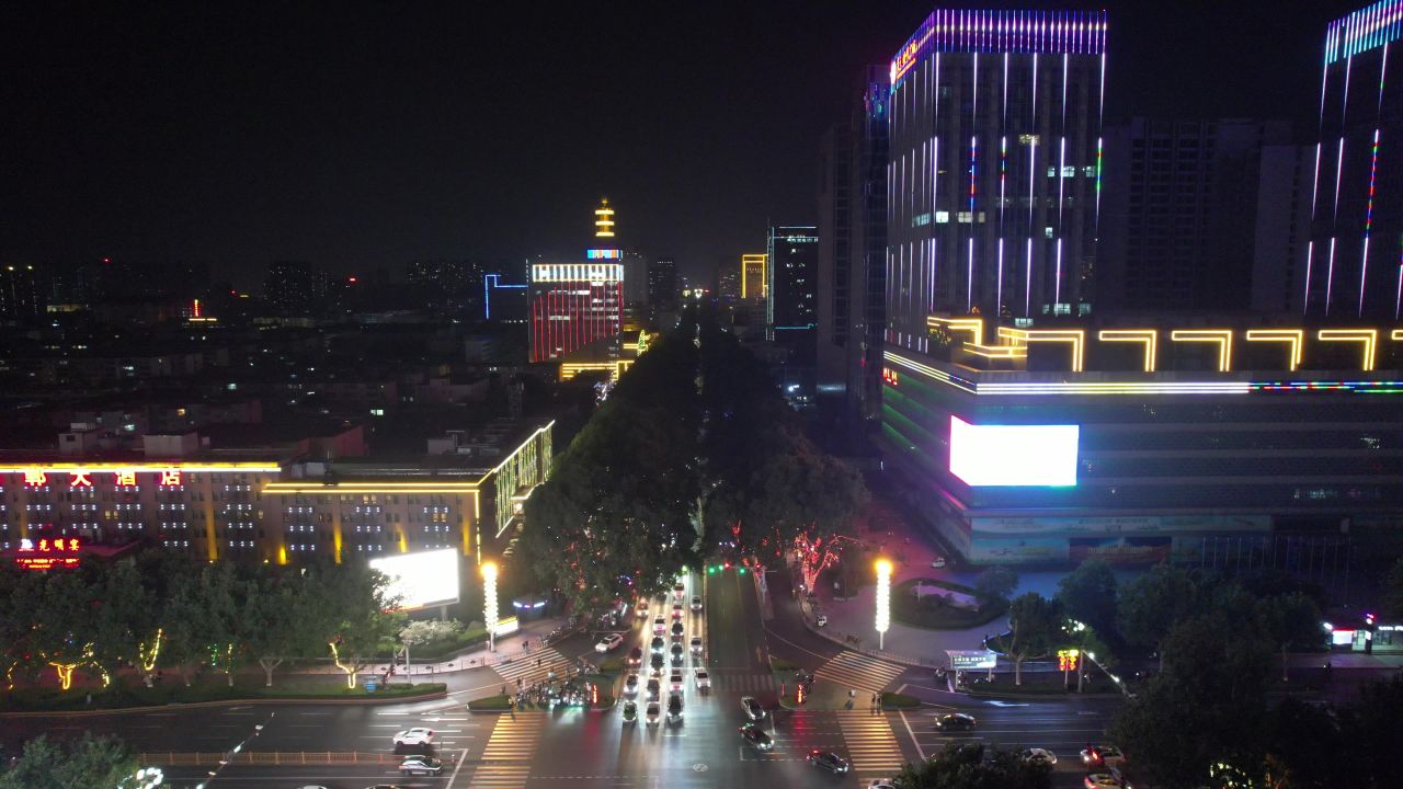 河北邯郸城市夜景灯光交通航拍