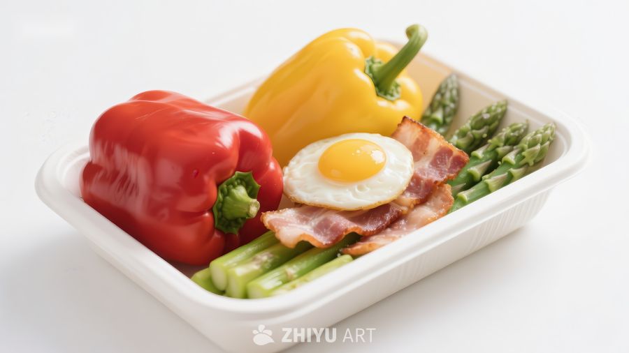 健康餐盒：彩椒、培根、煎蛋与芦笋