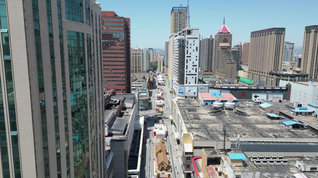 航拍河北石家庄湾里庙商业街