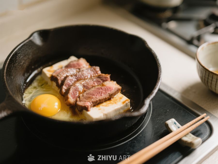 铸铁锅中的煎肉配蛋 298