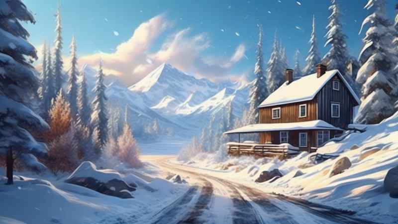 冬季背景图插画雪山雪景 51