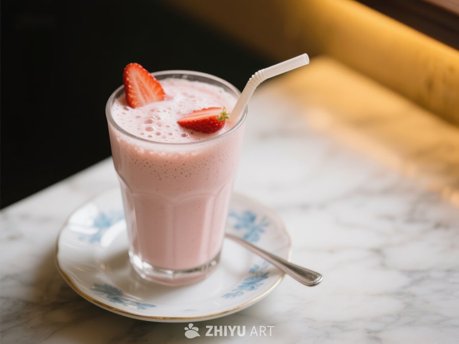 草莓奶昔配鲜果装饰