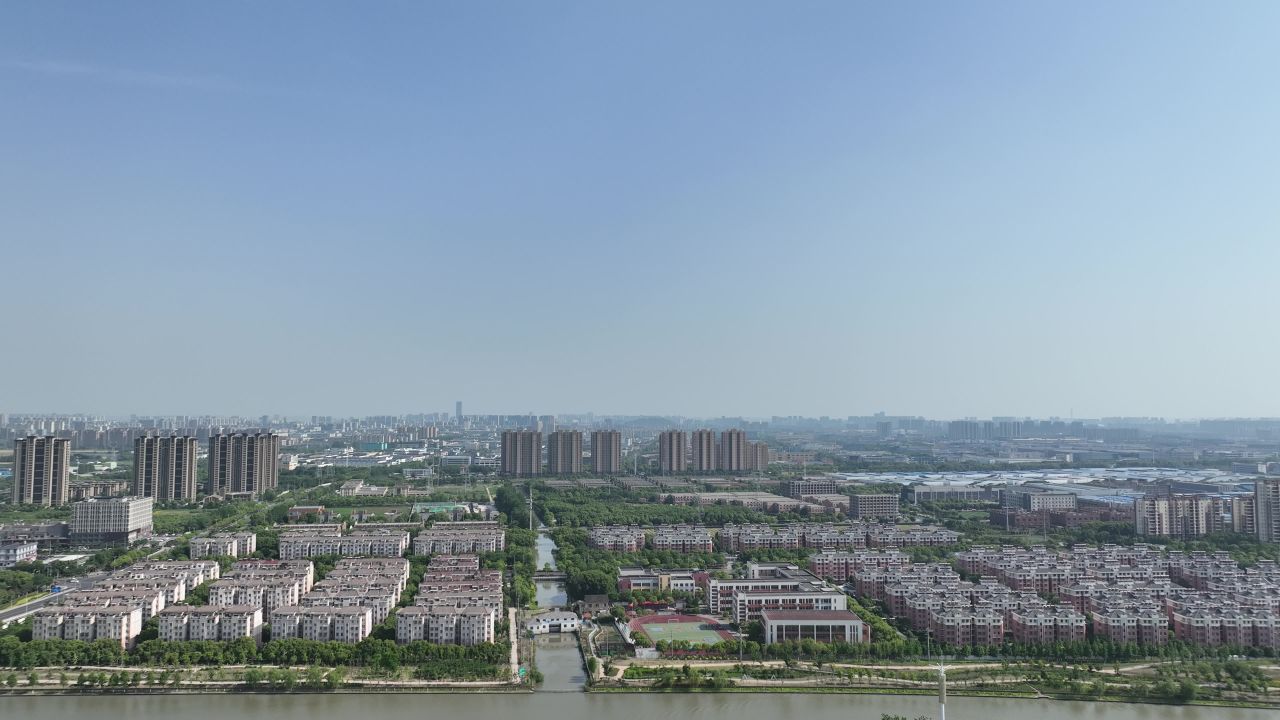 4K航拍江苏昆山杨林塘周围