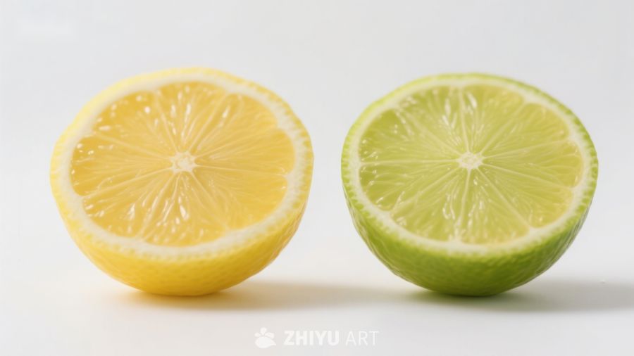 柠檬与青柠的切面对比