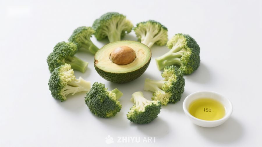 西兰花与牛油果摆盘