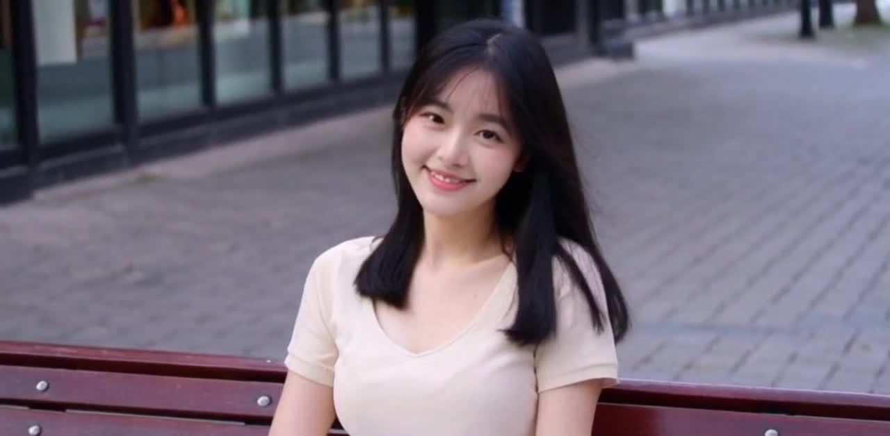 一位微笑的亚洲年轻女子户外休闲肖像