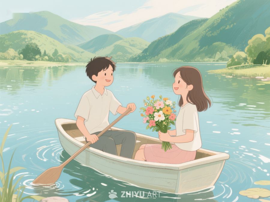 湖上划船，花束相伴 290