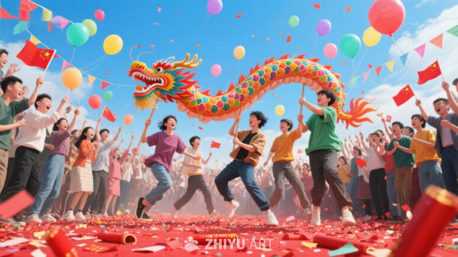 舞龙庆祝，人群欢腾迎新春 921