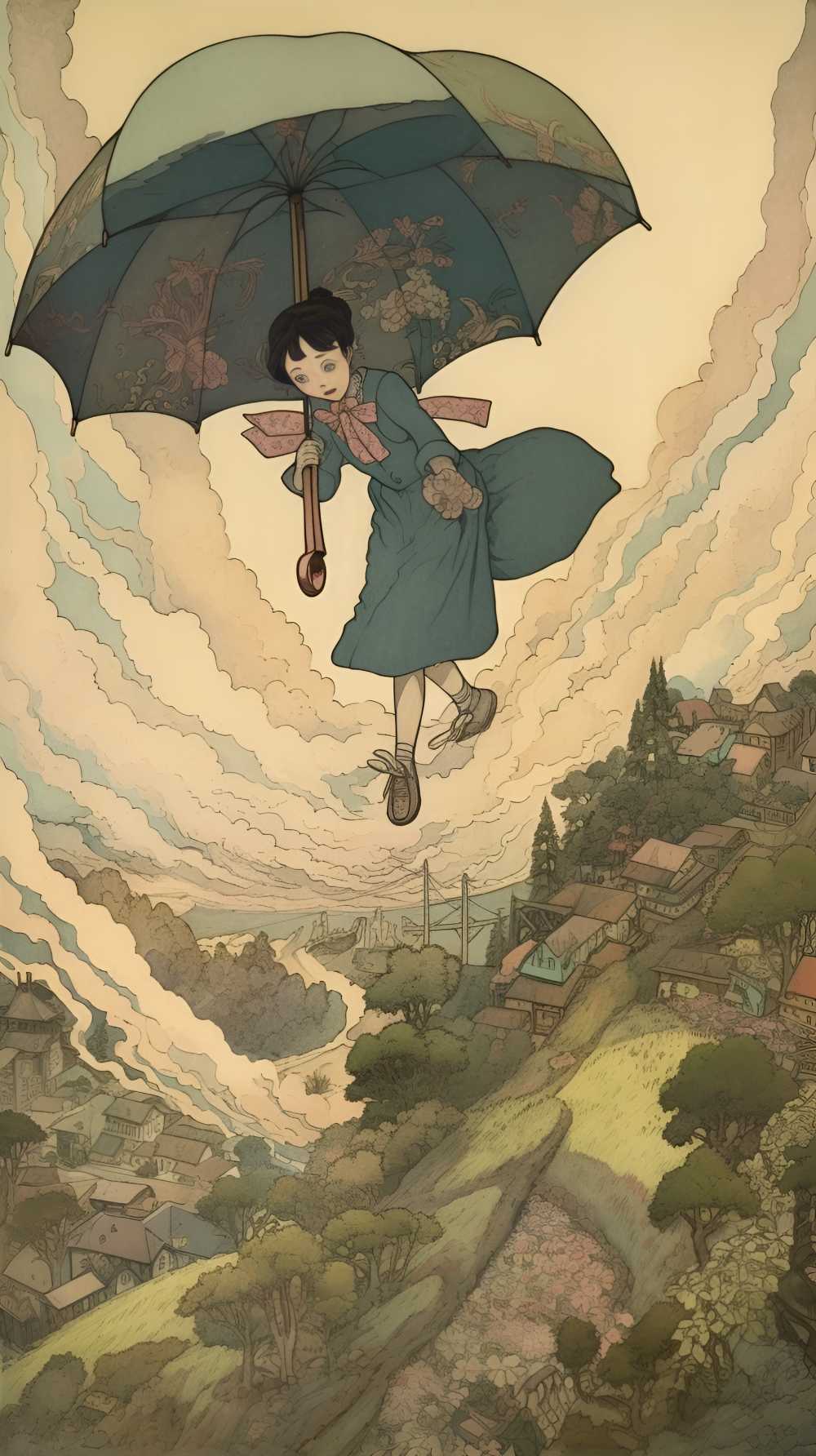 拿着伞的动画片女孩