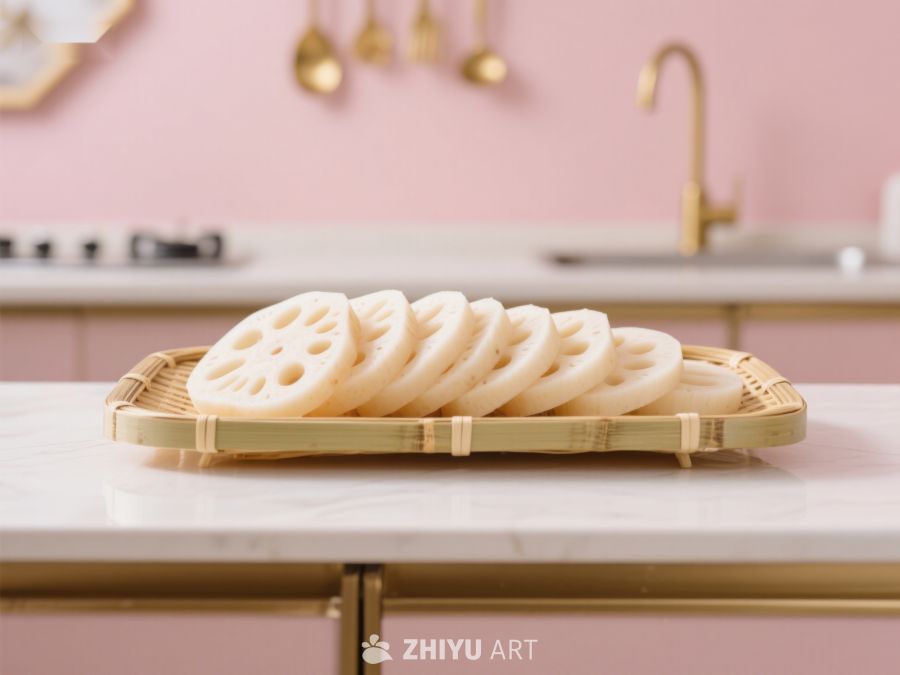 粉色厨房中的莲藕切片 142