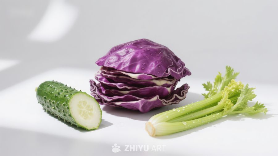 紫甘蓝黄瓜芹菜静物