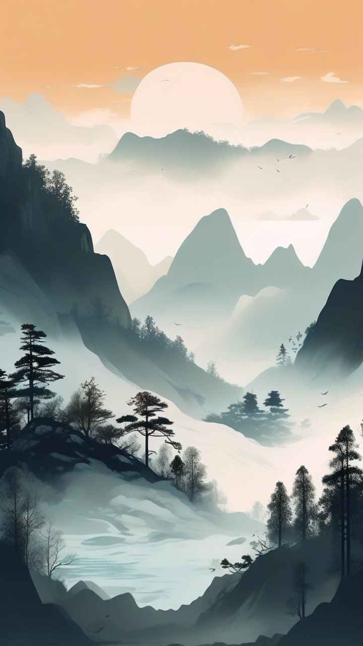 国潮山水插画风景图 8