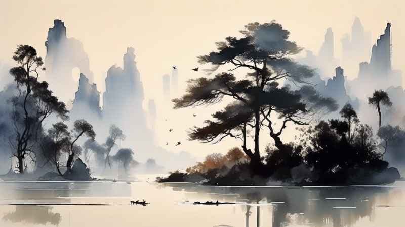 古风山水画唯美背景图 41