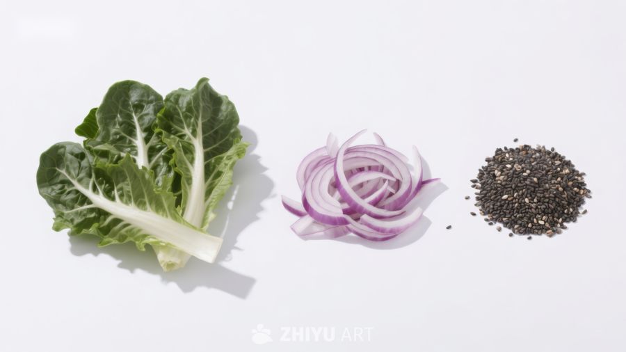 生菜洋葱与黑胡椒食材展示