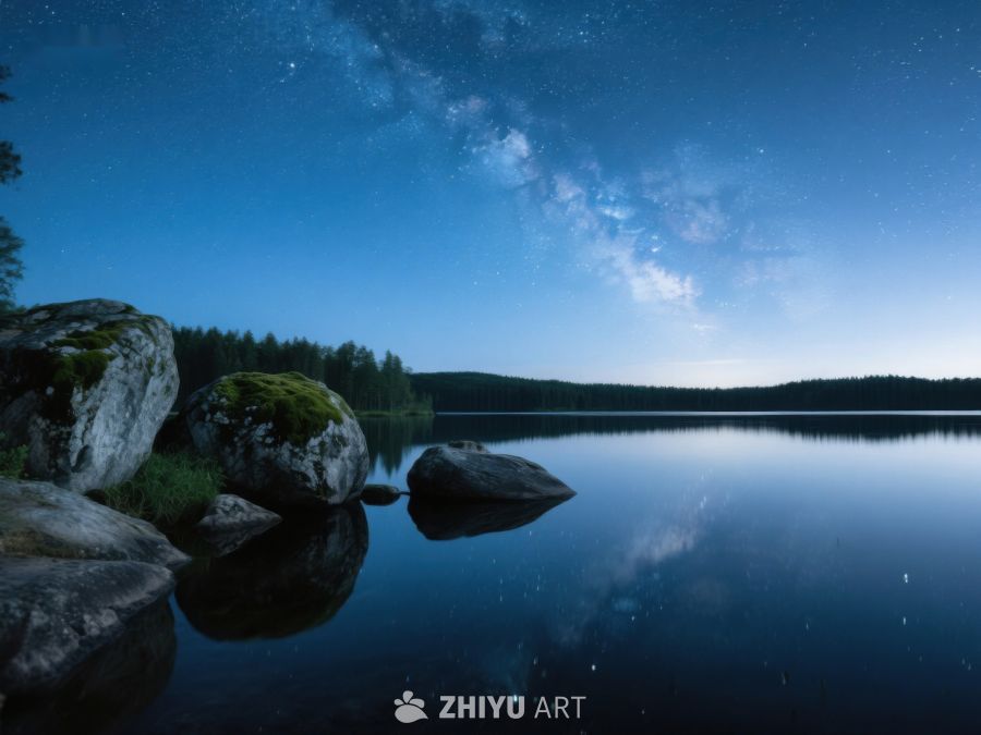 夜空银河映照湖面静谧风光 428