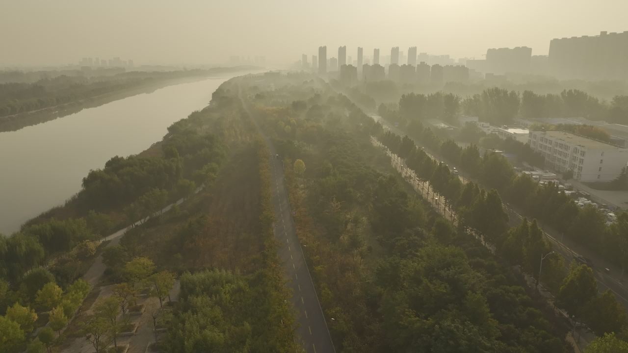 晨雾中的城市风光