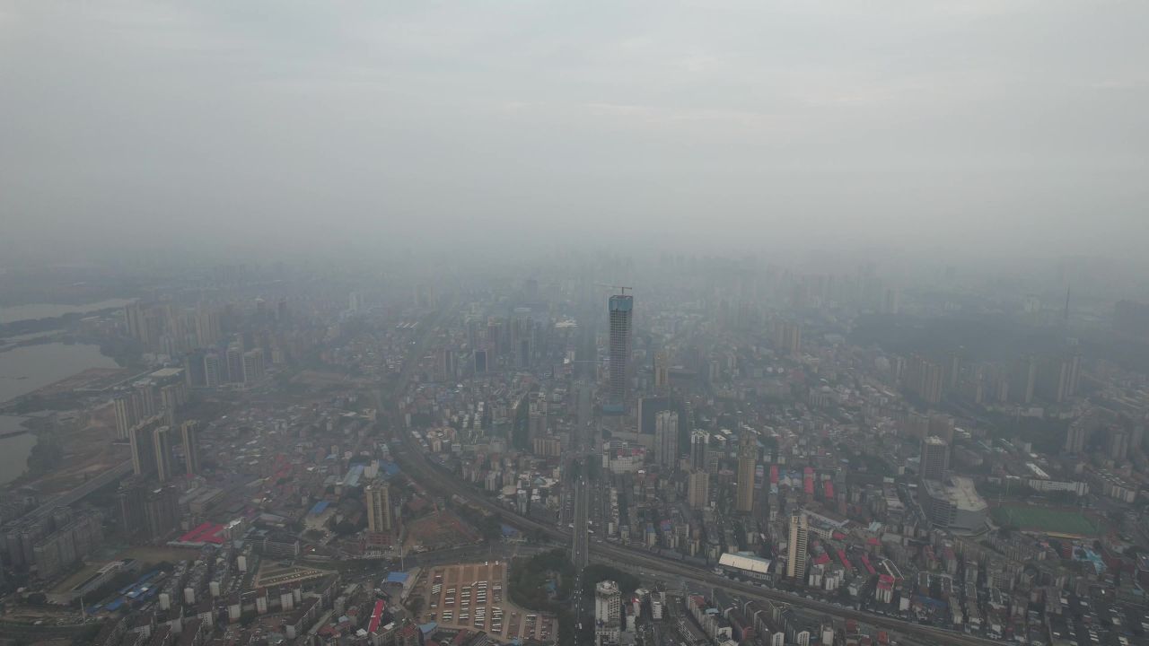 湖南岳阳城市清晨风光航拍 