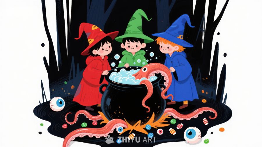 小巫师们在森林中酿造魔法药水