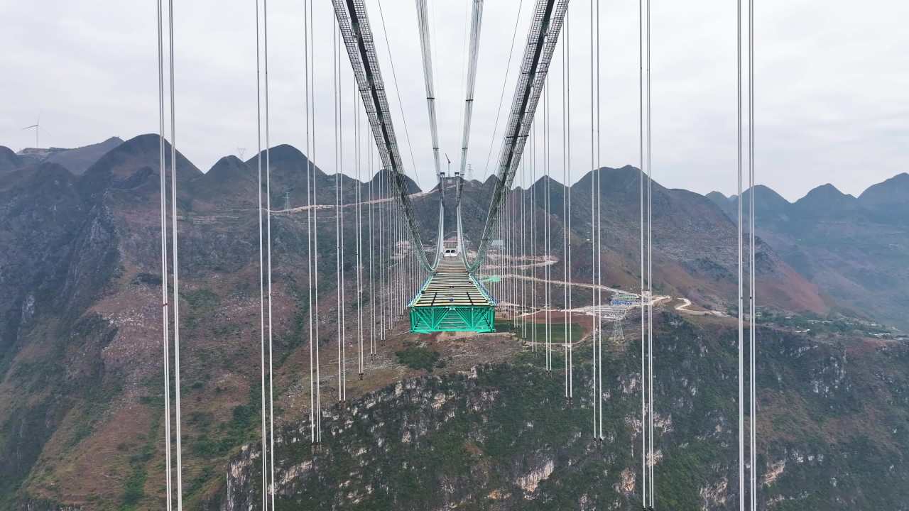 4k贵州花江峡谷大桥建设航拍