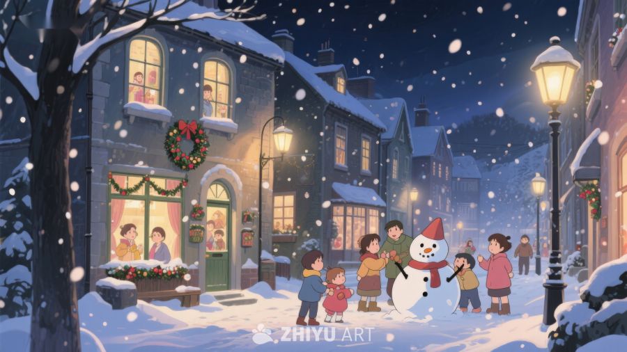 冬夜小镇，雪中欢聚 90