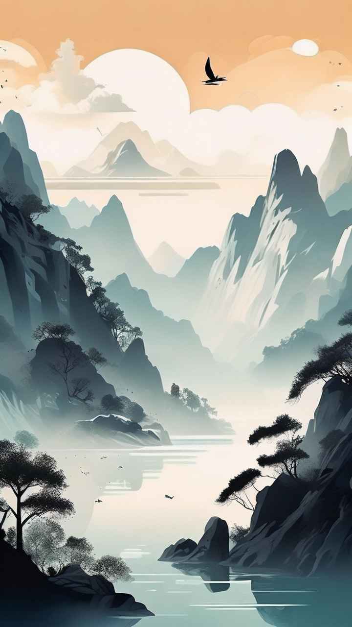 国风水彩画山水风景插画 5