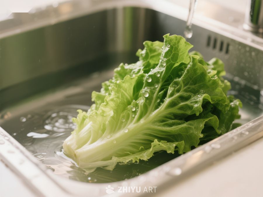 生菜在水槽中清洗 149