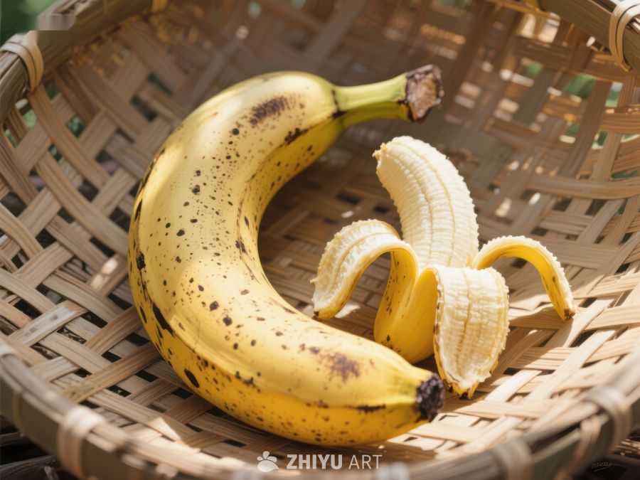 熟透香蕉置于竹篮中 454