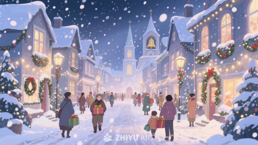 雪夜小镇的圣诞集市 415