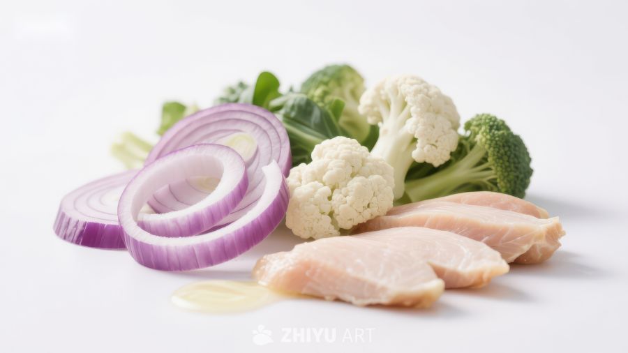 新鲜蔬菜与鸡肉片组合