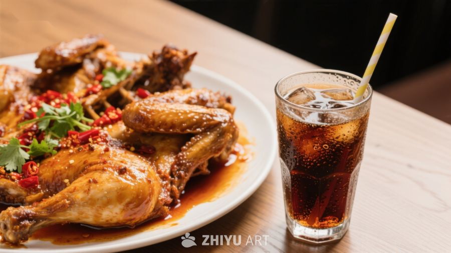 香辣鸡翅配冰镇可乐