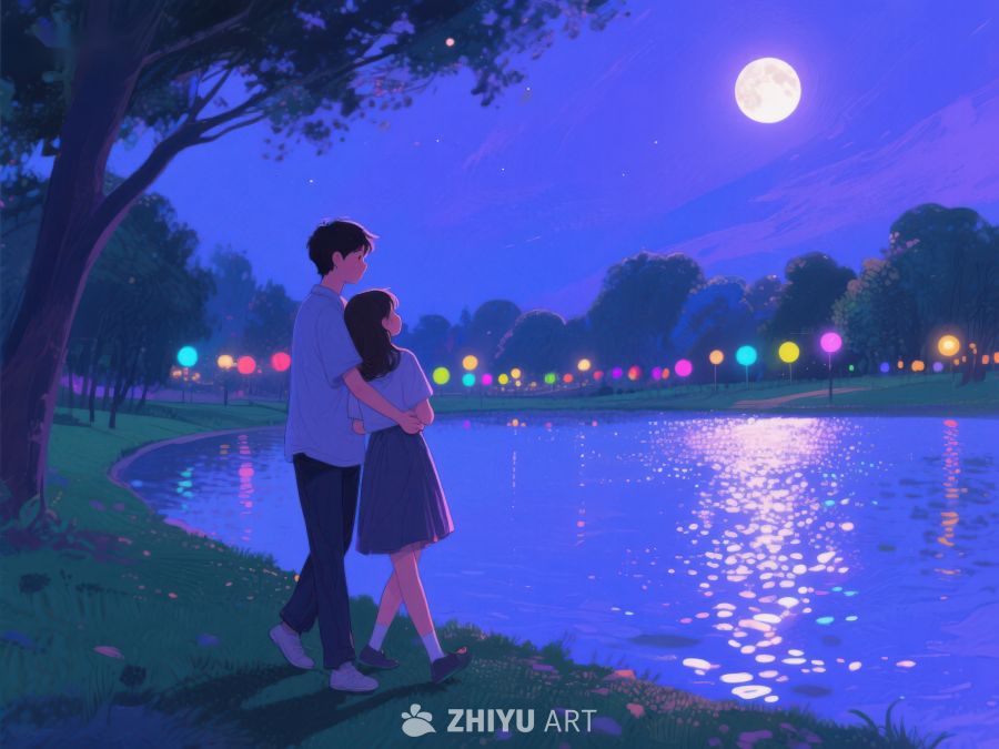 月下情侣漫步湖畔 1143