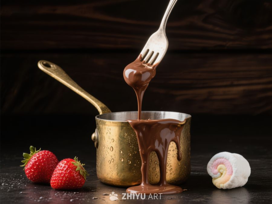 巧克力酱从叉子滴落，草莓与棉花糖相伴 797