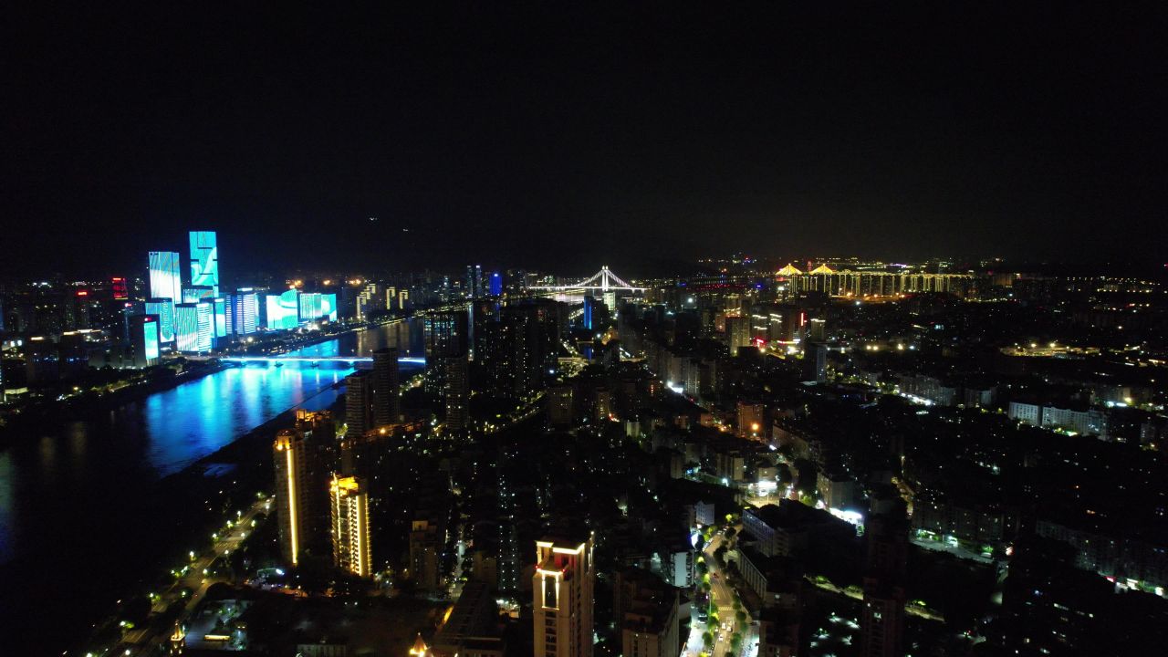 福建福州城市夜景灯光航拍