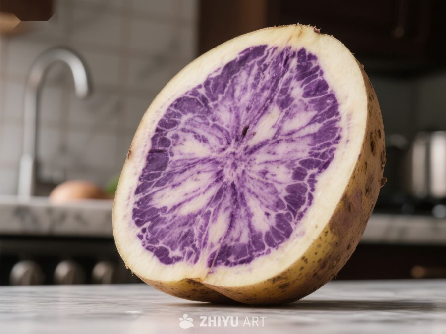 切开的紫色土豆，展示独特纹理 296