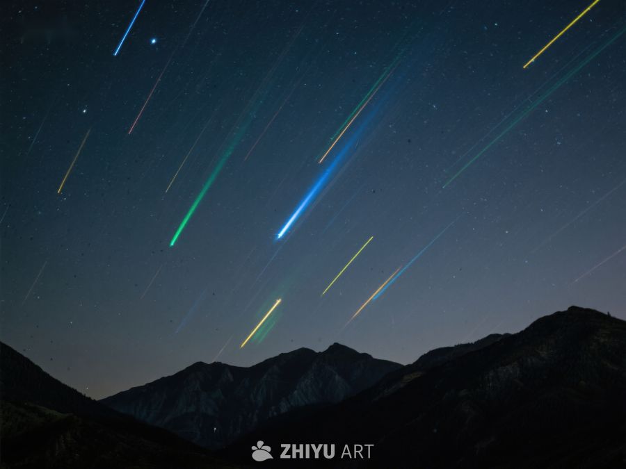 夜空流星划过山峦 276