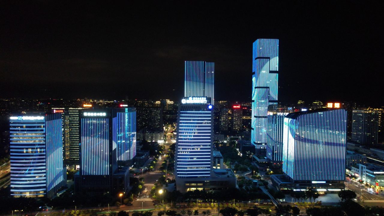 福建福州城市夜景灯光航拍