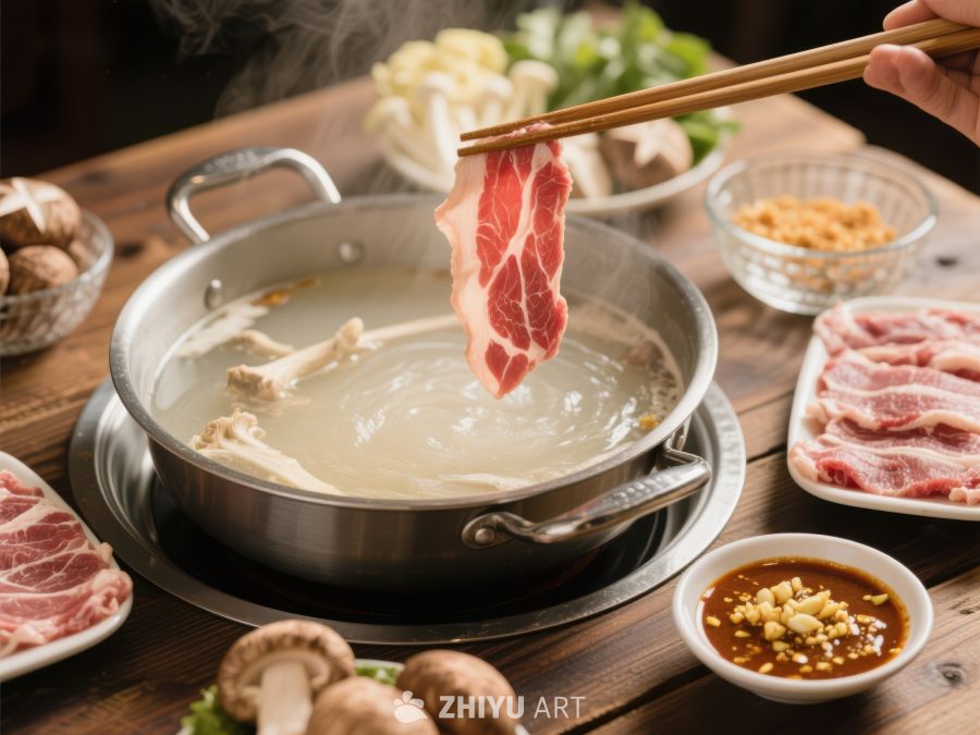 火锅涮肉，热气腾腾的美食享受 196