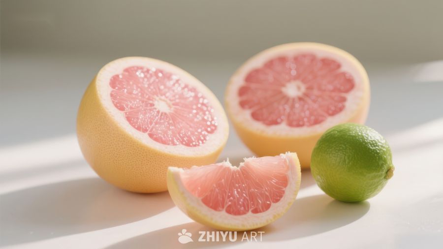 新鲜葡萄柚与青柠的静物组合