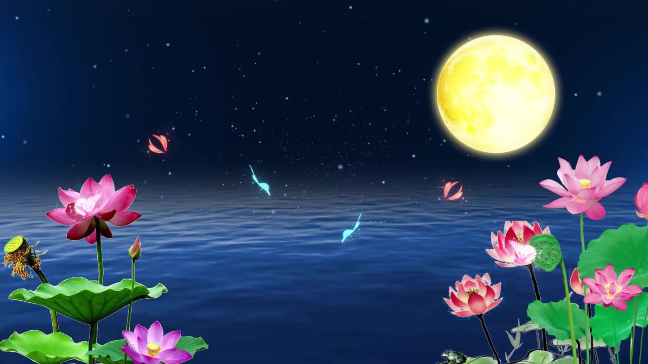 唯美大海上升月亮白月光蓝色夜空圆月明月大屏幕舞台LED视频  35