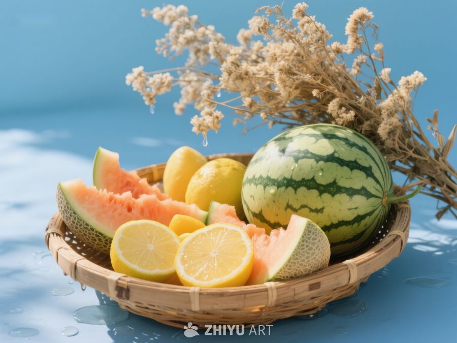 夏日水果篮：西瓜、柠檬与哈密瓜 614