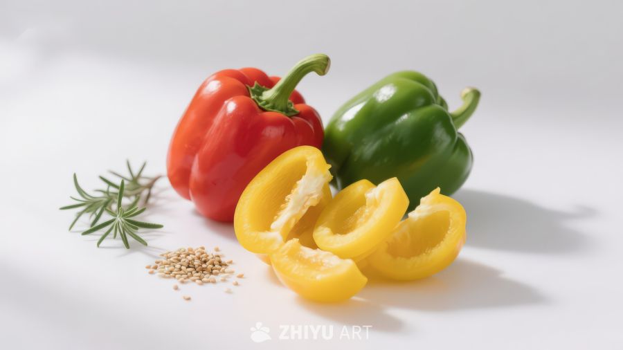 彩椒与香料静物摆拍