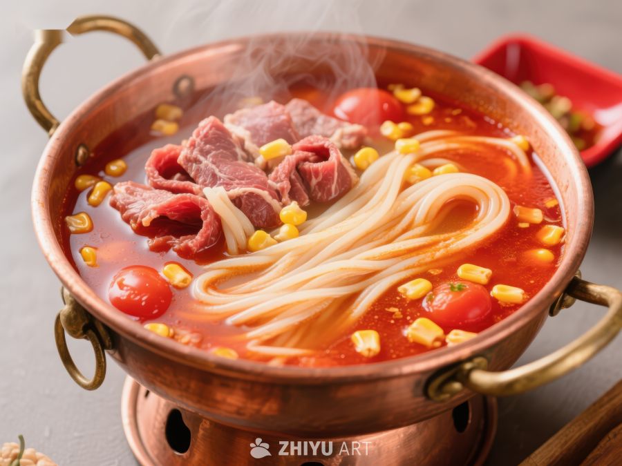 热气腾腾的牛肉面锅 598