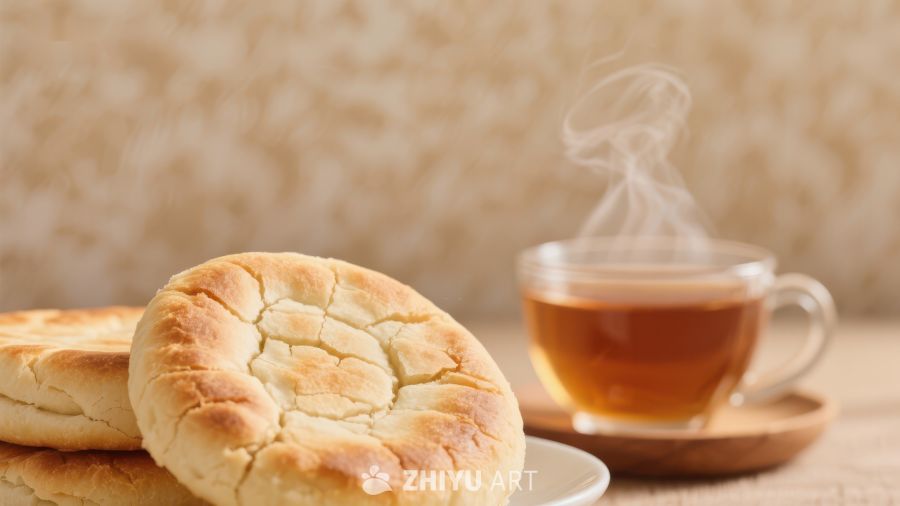 热茶与面包的温馨早餐