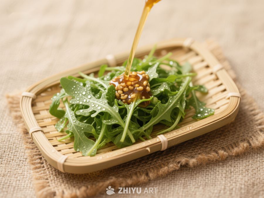 新鲜绿叶菜上浇淋酱汁 1684