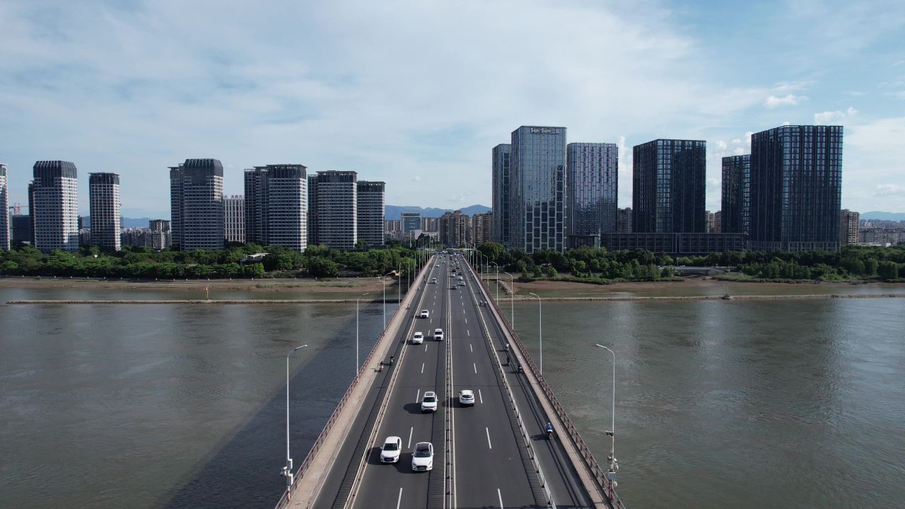 福建福州闽江风光桥梁交通航拍