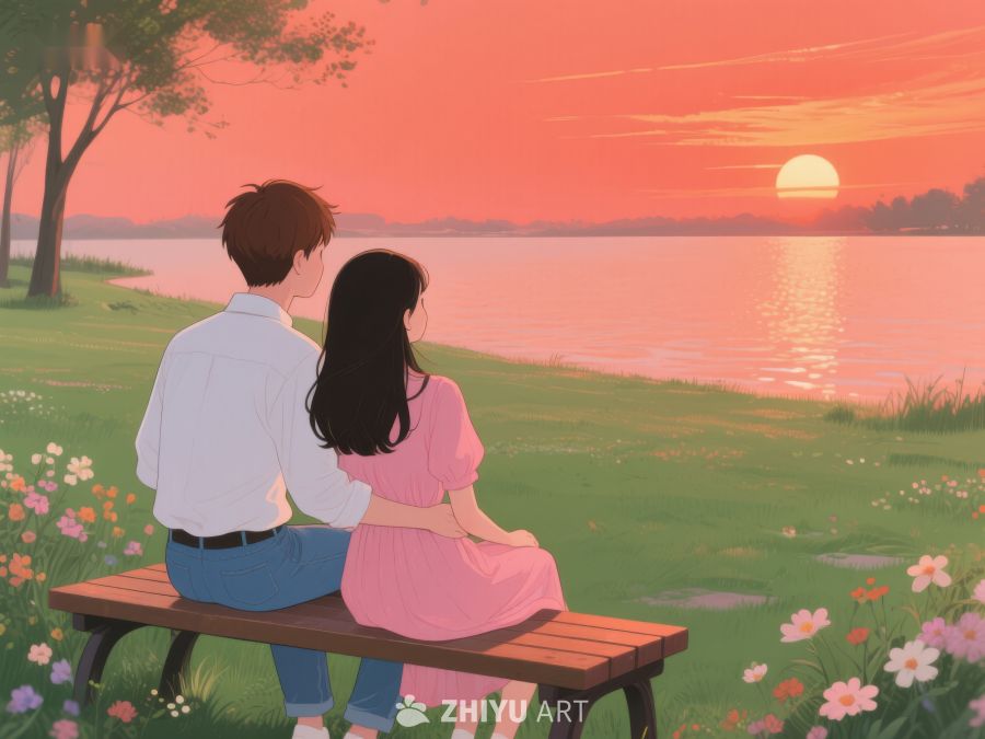 湖畔夕阳下的情侣 311